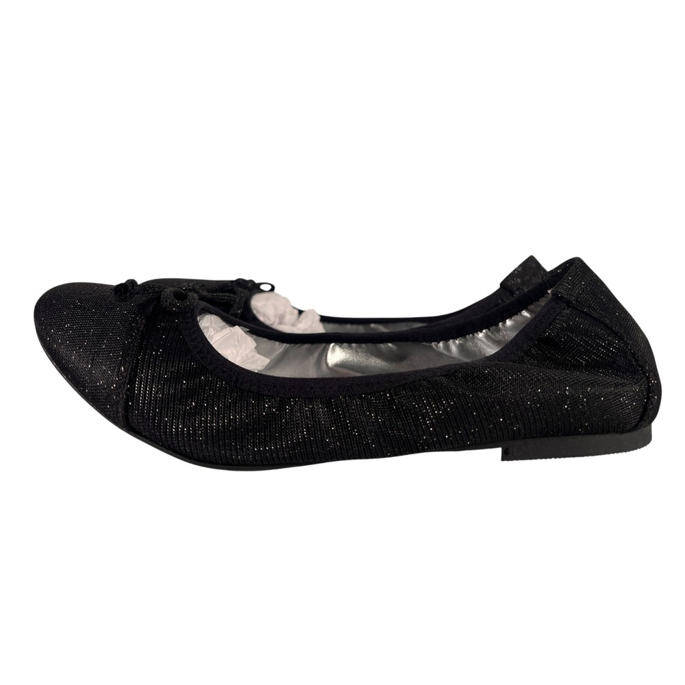 NEW RIALTO WOMENS BOW BALLET FLATS SUNNYSIDE II BLACK GLITTER SPARKLE US 7 M